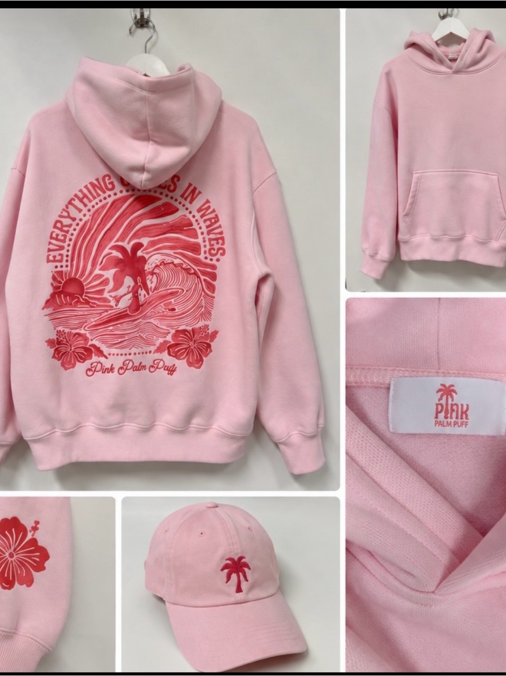 Pink Palm Puff Women's Pink Graphic Pullover Hoodie